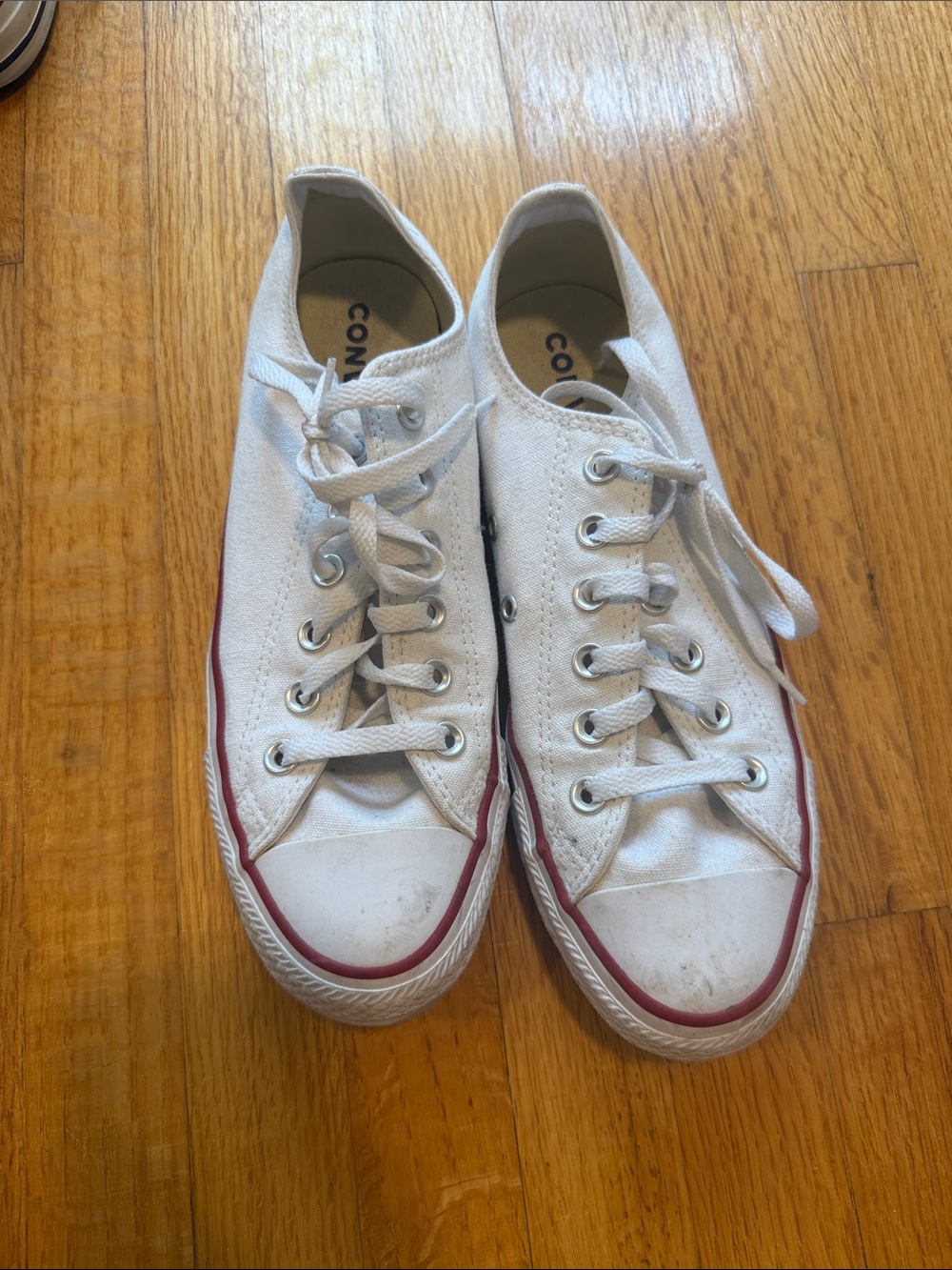 Converse Low Top Canvas Sneakers in White with Red Accent
